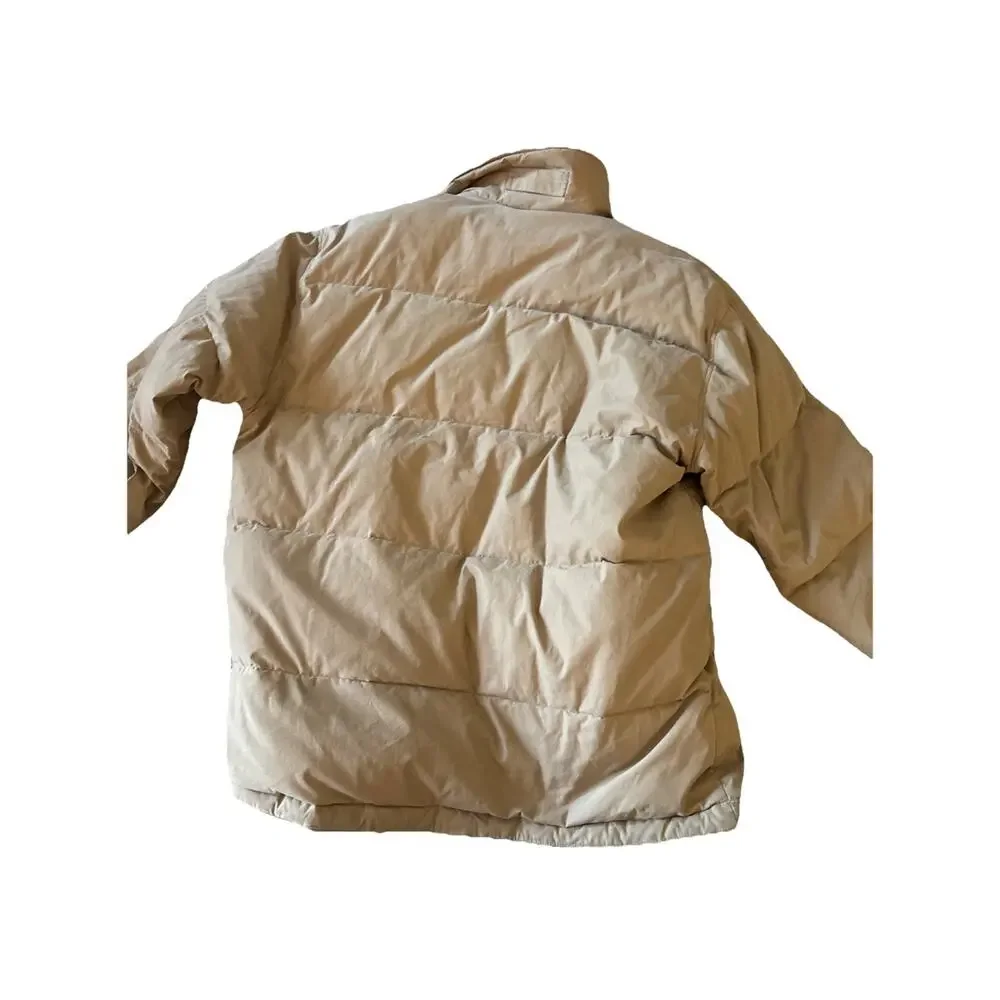 London Fog Puffer Down Coat Men’s Tan khaki‎ Size L Button Front Classic Preppy
